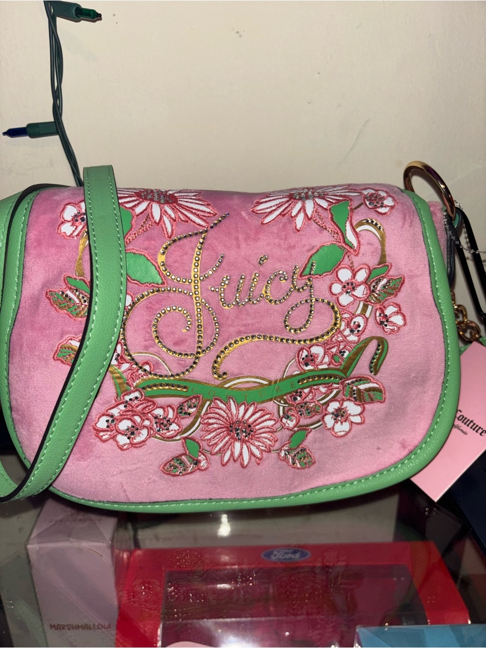 Juicy Couture Pink & Green Embroidered Crossbody Bag - Picture 2 of 7